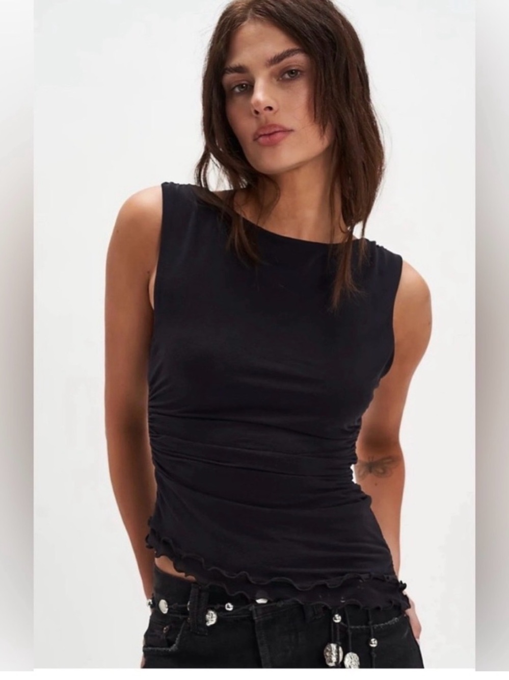 Free People Ash knit asymmetrical top Black xs